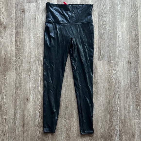 SPANX Faux Leather Black High-Waisted Leggings Large Shaping